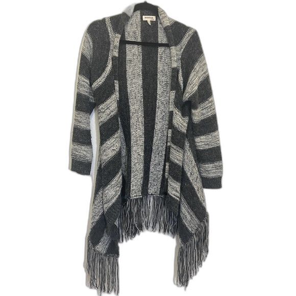 Monteau - Striped Fringe Wrap Open Boho Cardigan - size MEDIUM - Picture 1 of 7